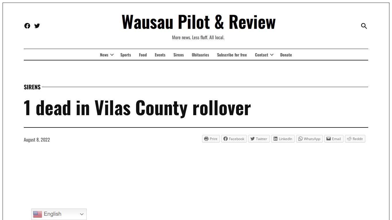 1 dead in Vilas County rollover - Wausau Pilot & Review